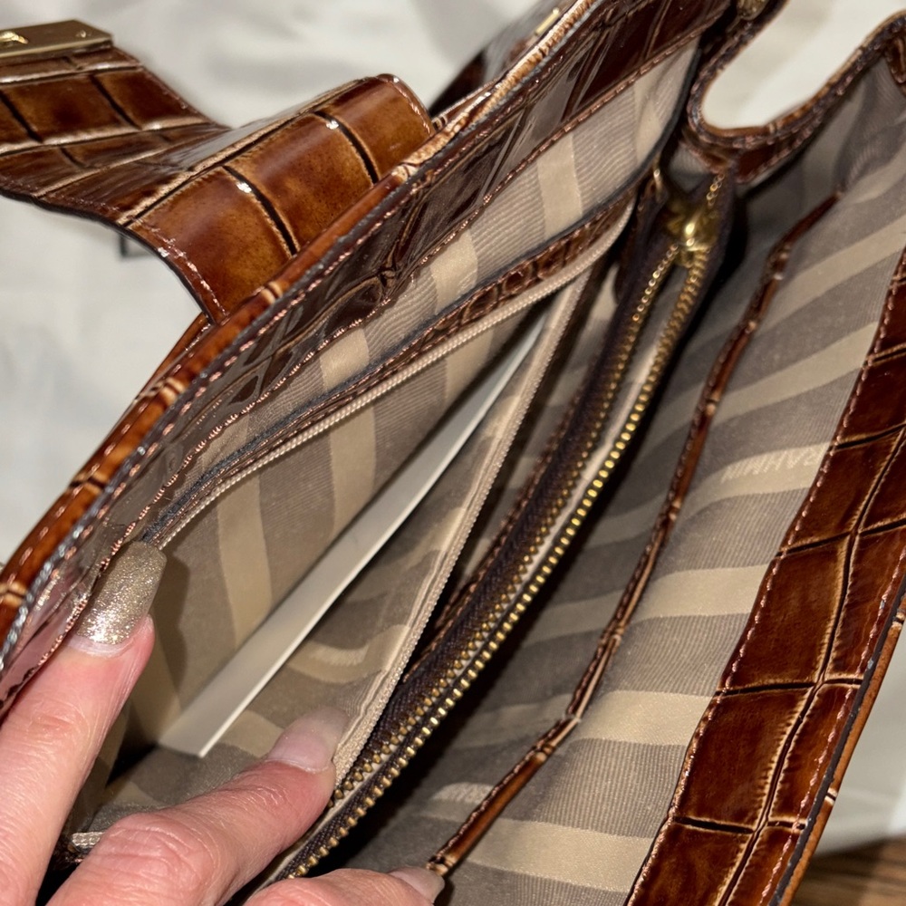 Brahmin Brown Croc-Embossed Leather Satchel with Gold Plate - Picture 5 of 13